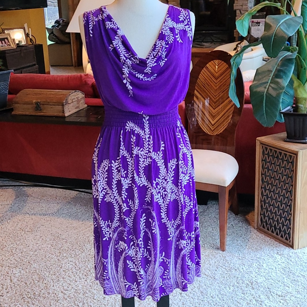 Purple stretchy pull over sleeveless dress